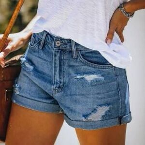 Zara Light Blue Distressed Jean Shorts Denim Stretch Mom Daisy Dukes Medium 10